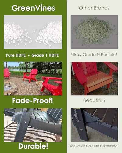GREENVINES Adjustable Adirondack Chair with Retractable Ottoman Set of 2 | Folding | HDPE Plastic | Fire Pit Chairs w/Foot Rest | 2 Cup Holders | Grey | for Outdoor Patio Poolside Deck