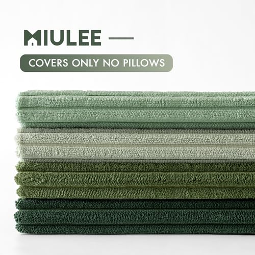 MIULEE Boho Farmhouse Sage Green Throw Pillow Covers 18x18 Inch Set of 4 Mordern Nordic Cushion Covers Soft Corduroy Spring Home Decor for Couch Bed Sofa Living Room Forest Green