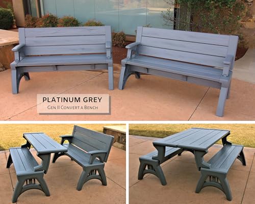 Convert-a-Bench 2-in-1 Outdoor Bench & Picnic Table - Foldable, Weather-Resistant Seating - Perfect for Patio, Lawn, Garden, or Deck - Durable & Easy Assembly - 1 Bench/Order, Platinum Gray