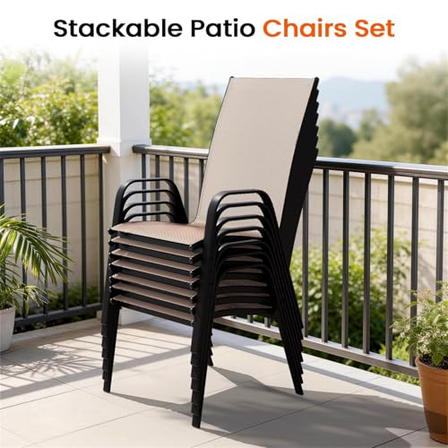 JEAREY Patio Dining Chairs Set of 4, Outdoor Stackable Dining Furniture Set, All Weather Dining Set for Lawn, Garden, Backyard, Poolside, Brown