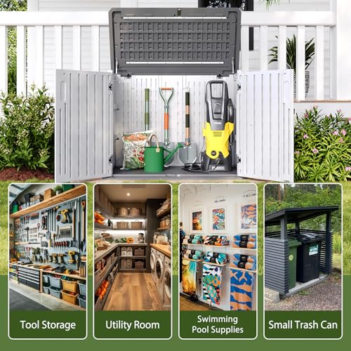 Aoxun Outdoor Storage Cabinet 35 Cu.Ft Resin Waterproof Horizontal Storage Shed for Garbage Bin, Generator, and Lawn Mower (White)