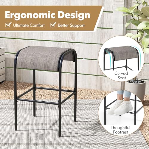 Tangkula Outdoor Bar Stools Set of 2, 30" Bar Height Bistro Stools with Breathable Fabric Seat & Heavy-Duty Metal Frame, Backless Bar Chairs with Curved Seats for Patio, Poolside, Backyard (2, Coffee)