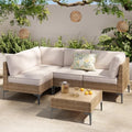 SunloungeCo 5-Piece Patio Furniture Set, Outdoor Wicker Sectional Sofa with Coffee Table, Anti-Slip & Thick All-Weather Cushions for Party, Garden, Backyard, Beige