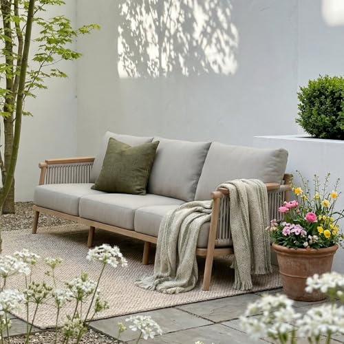 Acanva Modern All-Weather Aluminum Outdoor Patio Sofa with Thick Cushions, Olefin Fabric Sunroom Backyard Furniture, Couch Light Khaki