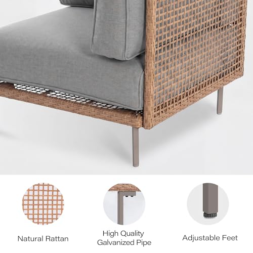 EO Living 5-Piece Modular Outdoor Patio Furniture Set, PE Rattan Sectional Conversation Sofa with Tempered Glass Table and Machine-Washable Cushions (Grey)
