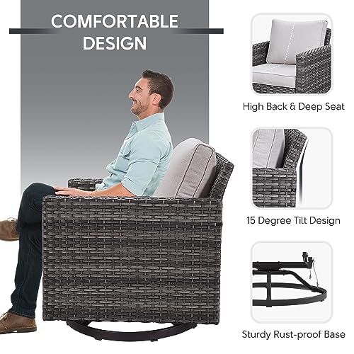Artfurniz 5 Piece Wicker Patio Furniture Set - Outdoor Swivel Rocker Chairs Set with 3 Seat Sofa and Ottomans, Small Patio Conversation Sets Proch Furniture for Balcony Deck - Grey/Beige