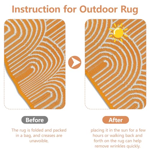 Anidaroel Rainbow Patio Rugs Outdoor 8’X10’ Waterproof, Reversible Camping Rug for Outside RV, Portable Plastic Straw Outdoor Area Rug for Backyard, Garden, Pool Deck (Orange, 8‘X10')