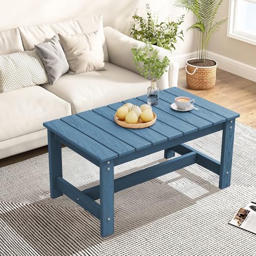 SERWALL Rectangle Outdoor Coffee Table, HDPE Patio Coffee Table, Navy