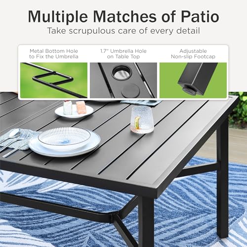 PHI VILLA 9 PCS Patio Dining Set for 8 Person, Padded High Back Outdoor Swivel Chairs and Large Metal Table, Patio Table and Chairs Set for Outdoor Deck Lawn Garden