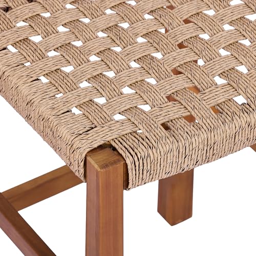 Christopher Knight Home 2-Pack Outdoor Counter Height Bar Stools with Backrest, Acacia Wood Frame Woven Wicker, 28" Patio Bar Chairs with Teak Finish for Deck Balcony Outdoor Bar Table, Light Brown