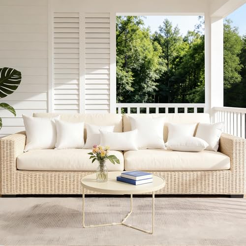Oubonun 18 x 18 Outdoor Pillow Inserts (Pack of 2) - Square Waterproof Throw Pillow - Decorative Throw Pillows Insert for Couch Sofa Bed Patio Furniture - White Pillow