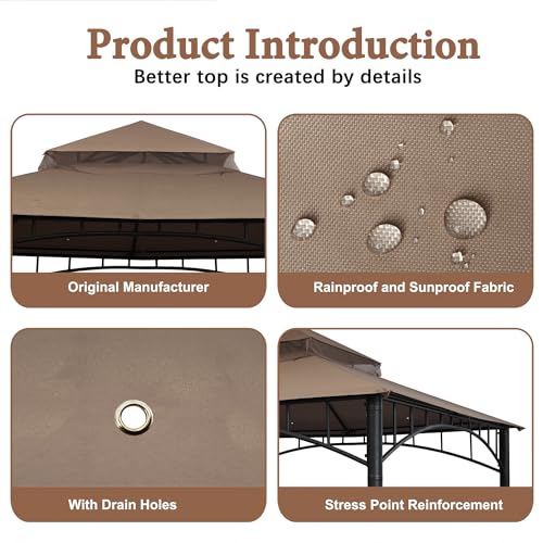 SCOCANOPY Gazebo Replacement Cover Compatible with Target Madaga Gazebo Model L-GZ136PST, L-GZ136PST-2/7/9 and Havana Gazebo, (New Khaki)