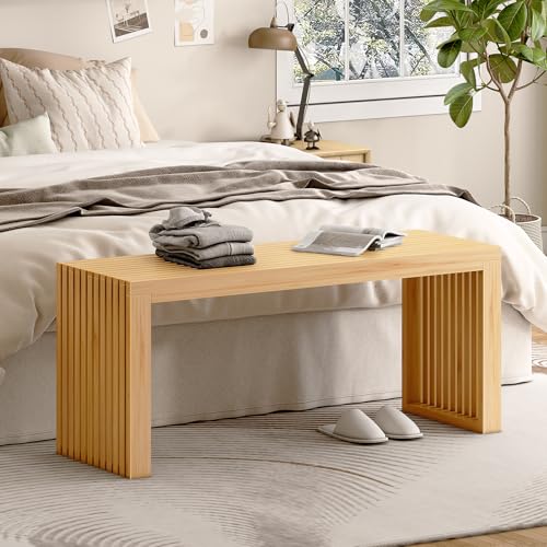 Toolola Bamboo Dining Bench, 35-inch Sleek Design Entryway Shoe Rack Bench, Indoor Kitchen Table Bench, Waterproof Outdoor Bench, Natural
