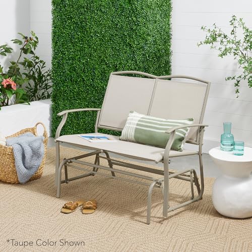 Best Choice Products 2-Person Outdoor Patio Swing Glider Steel Bench Loveseat Rocker for Deck, Porch w/Textilene Fabric, Steel Frame - Gray