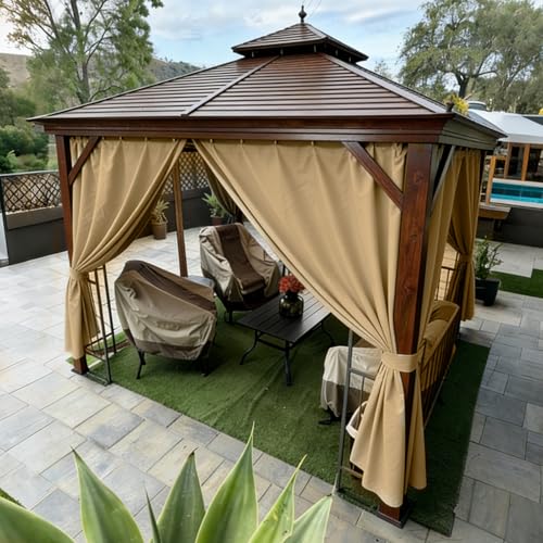 Gazebo Privacy Curtains 10' x 12' Replacement Panels – Waterproof & Windproof 4 Zippered Sidewalls for Patio Canopy, Outdoor Garden or Backyard Gazebo(Khaki)