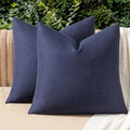 MIULEE Pack of 2 Decorative Outdoor Solid Waterproof Throw Pillow Covers Faux Linen Garden Farmhouse Cushion Cases for Summer Patio Tent Balcony Couch Sofa 18x18 Inch Navy