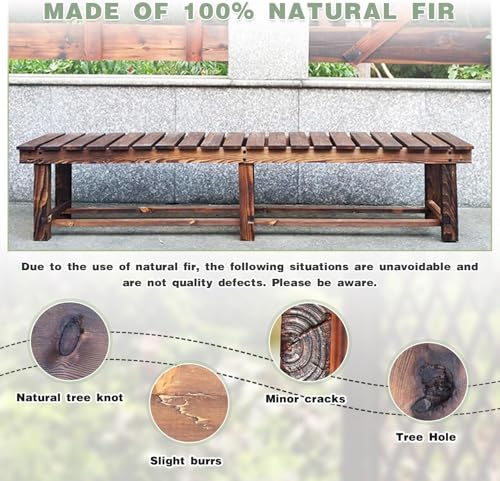 LSPYYDS Outdoor Garden Bench, 2-Person Wood Patio Bench Weatherproof Backless Bench, Anti-Corrosion and Anti-Rust for Garden Lawn Porch Park Backyard (Carbonized, 35.5''/90cm)