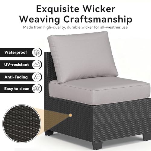 Aoxun Outdoor Patio Furniture Set with 44'' Fire Pit Table, 7 Pcs Outdoor Sectional with 4in Thicken Cushion, Widen Armrests Wicker for Backyard, Grey