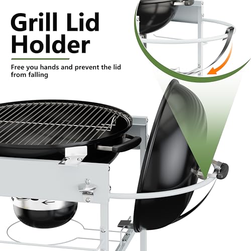 Shintenchi Grill Table for Weber 22" & 18" Original Kettle, Outdor Grill Cart with Wheels, Movable Outdoor Prep Table Cooking Station for JumboJoe and Master-Touch Charcoal Grill