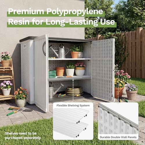Patiowell 26 Cu.ft Plastic Outdoor Storage Cabinet, Lockable Waterproof Horizotal Storage Shed, Tool Box for Patio, Garden Tools, Garbage Cans, Pool Supplies, Easy Assembly, White(Not Include Shelves)