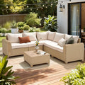 SUNSITT 6-Piece Patio Furniture Set, Outdoor Wicker & Acacia Wood Sectional Sofa Set, Patio Modular Design Conversation Sets with Coffee Table & Thick Comfy Cushion for Porch, Garden, Natural Color