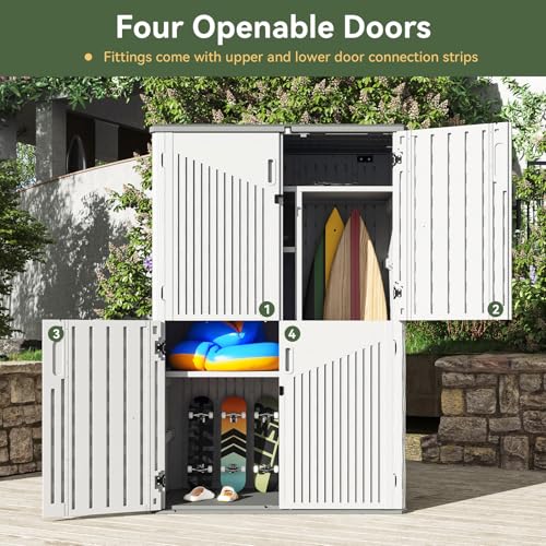 Aoxun Outdoor Storage Shed, 64 Cu.Ft Vertical Storage Sheds Outdoor with Floor, Outdoor Waterproof Storage Cabinet for Garage Storage, Pool Storage, Bike Shed, Garden Shed (White)