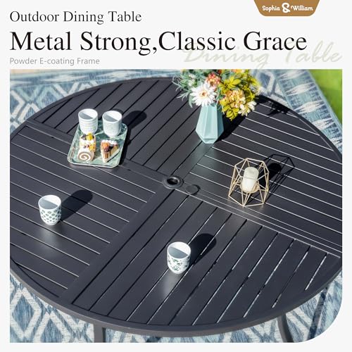 Sophia and William Swivel Patio Dining Set for 4, Outdoor Table and Chairs, Removable Seat Cushions, Black 42" Round Patio Dining Table