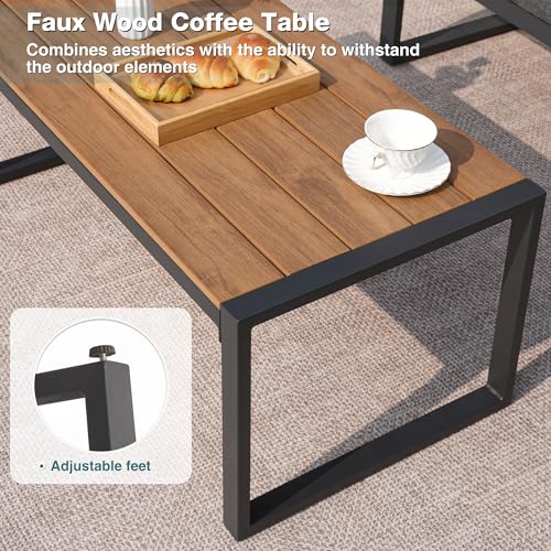COMLAX FIELD Patio Furniture Set, 4 Pieces Outdoor Patio Furniture with Coffee Table Set, Metal Patio Conversation Sets with Washable and High-Resiliency Sponge Cushions, Upgarded Beige