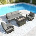 Gotland Aluminum Patio Furniture Set with Fire Pit Table, Metal Patio Furniture with 2 Swivel Rocking Chairs Waterproof 5.1'' Seat Cushions, Oversized Outdoor Sectional for Garden Balcony Porch Gray