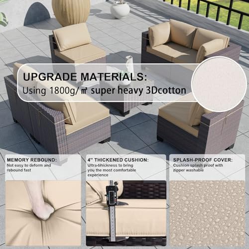 Kullavik 10PCS Outdoor Patio Furniture Set,PE Wicker Rattan Sectional Sofa Patio Conversation Sets with Tempered Glass Table,Swivel Rocking Chairs Set,Sand
