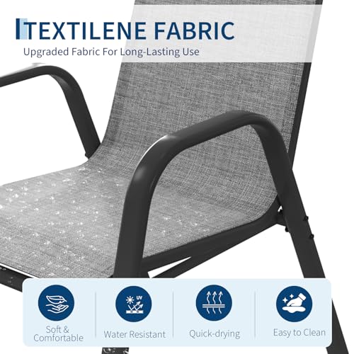 GarveeLife Patio Chairs Set of 6, Outdoor Dining Chairs with Textilene Fabric, All-Weather Stackable Chairs with High Back for Deck, Backyard, Poolside, Garden, Balcony (Grey)