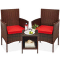 Best Choice Products 3-Piece Outdoor Wicker Conversation Bistro Set, Space Saving Patio Furniture for Garden w/Side Table - Brown/Red