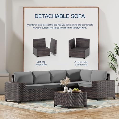 Kullavik 10PCS Outdoor Patio Furniture Set,PE Wicker Rattan Sectional Sofa Patio Conversation Sets with 43" 55000BTU Gas Propane Fire Pit Table,Swivel Rocking Chairs Set,Grey
