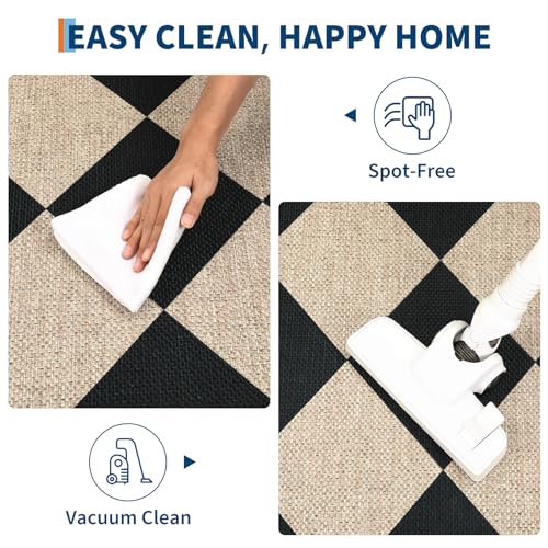 GarveeHome Checkered Easy Jute 5x7 Area Rugs for Living Room Machine Washable Non-Slip Backing Stain Resistant Modern Indoor Outdoor Rugs for Farmhouse Dining Room Patio Black