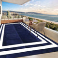 8'x 10' Outdoor Rug,Waterproof Reversible Patio Rugs,8x10 ft Plastic Straw Outdoor Carpet Foldable Plastic Camping Mat for Outside RV, Patio,Picnic,Camper,Balcony,Porch(Navy Blue &White)