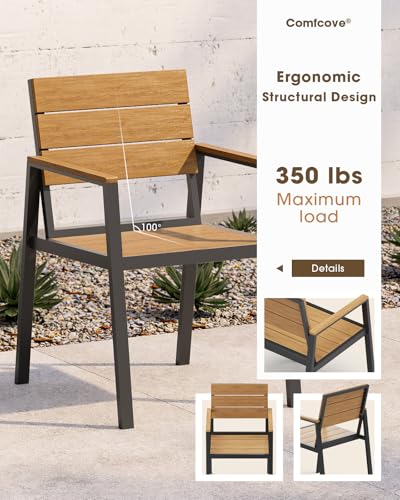 ComfCove Outdoor Dining Set, Aluminum Patio HDPS Outdooor Table and Chairs Set with Umbrella Hole, All Weather Patio Furniture Set, Patio Dining Table Set ,Gray & Teak ,7 Pieces
