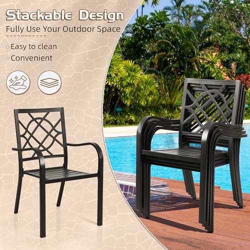 Incbruce 300lbs Patio Chairs Set of 4 Outdoor Dining Chairs, Metal Frame Stackable Patio Dining Chairs, Wrought Iron Black Outdoor Chair with Armrest for Garden, Poolside, Backyard