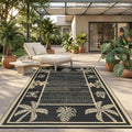 Garvee Outdoor Rug 5x8 Waterproof for Patios, Reversible Plastic Straw Rug, Tropical Leaf Indoor Outdoor Rugs, Large Area Rug for RV, Camping, Deck, Picnic Mat, Outside Carpet, Black & Brown