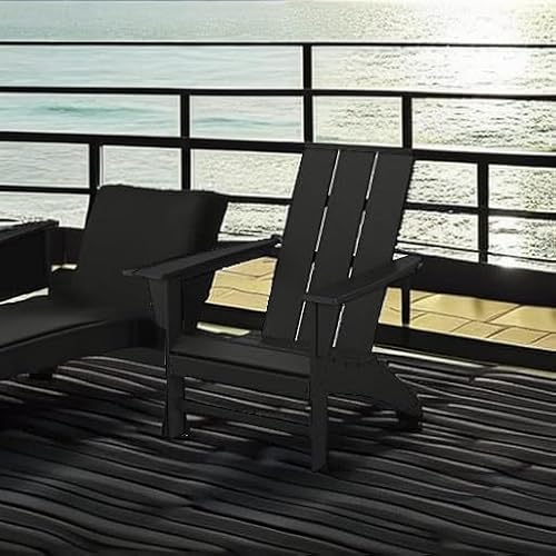 POLYWOOD Modern Adirondack Chair – All-Weather Outdoor Lawn Adirondack Chairs – HDPE, Fade-Resistant & Durable Outdoor Furniture – For Patio, Deck & Fire Pit Chairs – Black
