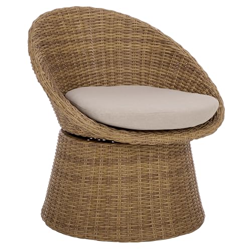 SAFAVIEH Outdoor Patio Furniture Collection – Drew Natural Rattan Swivel Barrel Chair with Taupe Cushion (PAT7543A)