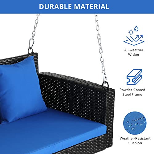 GODECOR 4FT Wicker Porch Swing for 2 Person, 800lb Capacity Outdoor Hanging Bench with Removable Cushions, Handwoven Weather-Resistant PE Rattan for Patio, Garden & Backyard