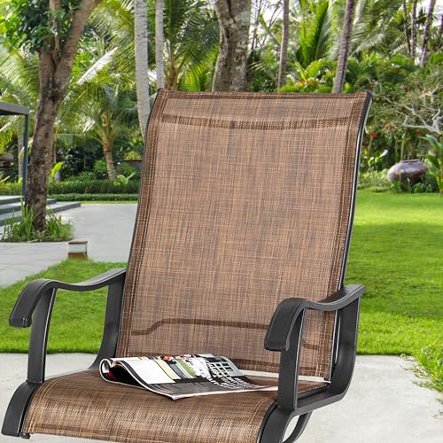NUU GARDEN Patio Swivel Chair Set of 2, Outdoor Swivel Rocker Dining Chairs with All-Weather Textilene High Back and Metal Frame for Backyard Deck Lawn Garden, Brown