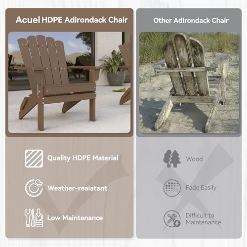 ACUEL Adirondack Chairs, Folding Chairs Set of 2, Weather-Resistant Patio Chair with Wide Armrests & High Backrest, Fire Pit Chair for Garden, Backyard, Porch
