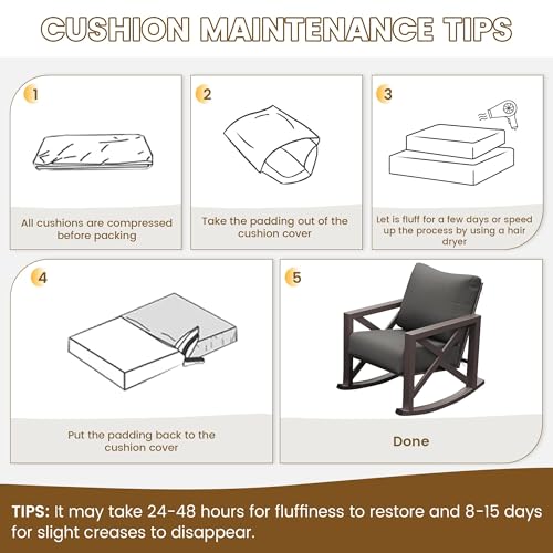 UDPATIO Outdoor Rocking Chair Set of 2 with Coffee Table, 3 Piece Metal Patio Furniture Set with 6.5" Water-Resistant Cushions, Oversized, 350lbs Heavy-Duty, for Porch, Patio, Balcony, Dark Grey