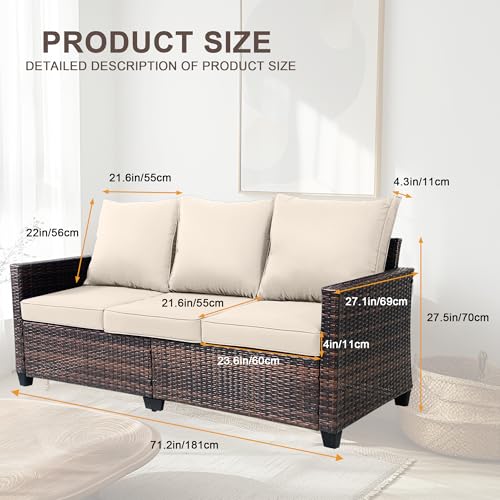 AstrPthylx 3-Seat Outdoor Sofa, PE Rattan, Beige