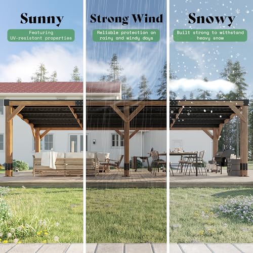AMERLIFE 10 x 20 FT Spruce Wood Hardtop Gazebo with Sloped Galvanized Steel Roof, Heavy Duty Outdoor Pergola with Bar Shelf for Grill, BBQ, Patio, Backyard, Garden