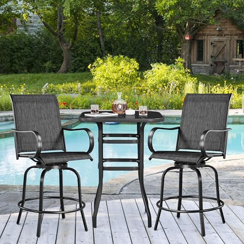 Yaheetech Patio Swivel Bar Stools Outdoor Chairs Set of 2 Outdoor High Bistro Stools Outdoor Furniture, All-Weather Patio Stools for Outside, Beach, Lawn, Poolside and Garden, Black