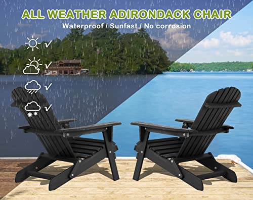 BORGEBY Foldable Adirondack Chair, All-Weather Adirondack Chairs Lawn Chairs Outdoor Patio Chairs with Wide Armrest, Solid Wood Outdoor Chairs Set Fire Pit Chairs Front Porch Chairs, 350 Lbs, Black