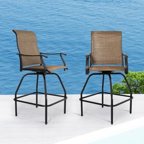 LEVELEVE Patio Bar Set 2pcs Swivel Bar Stools Outdoor Bistro Textilene Furniture Stability All-Weather Set (2, Dark Brown Fabric)