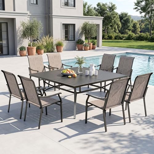 Sophia & William Patio Dining Set 9 Pieces, 8 Quick Dry Textilene Chairs and 1 Large Square Outdoor Dining Table, Durable All-Weather Patio Furniture for Lawn, Park, and Courtyard Support 350lbs